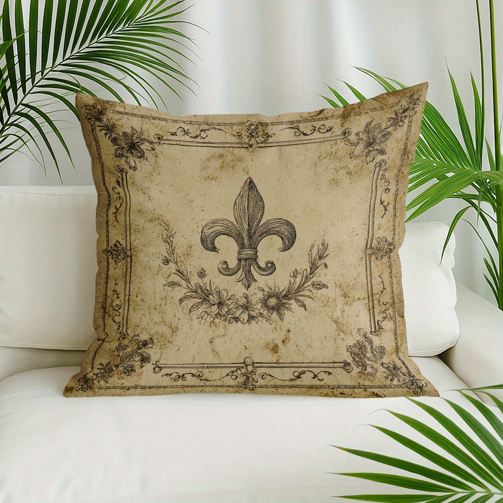 TEMU 1pc A Vintage-inspired Soft Short Velvet Throw Pillow Cover Measuring 18x18 Inches/45x45 Cm, Decorating Your Living Room Couch, Sofa, Bed, Or