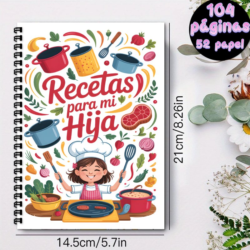 TEMU 1 , Cuaderno A5 para Recetas en Español, Libro de Recetas Personal con Encuadernación de Alambre , Adecuado para Cocina en Casa, Repostería y