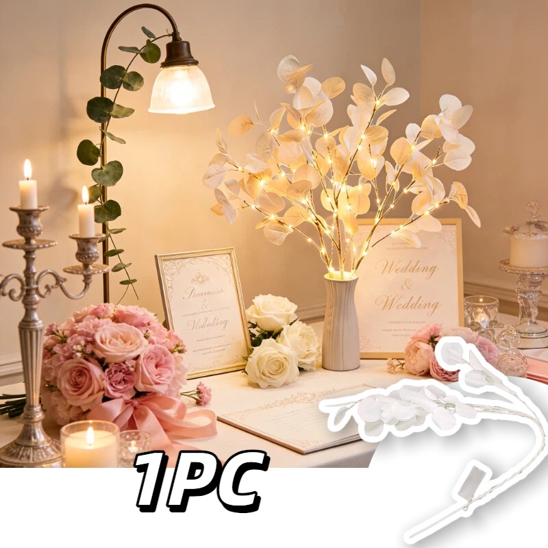 Image of Led Branch Lights, Warm White Artificial Leaf Table Lamp With Vase, Indoor Aesthetic Decor For Bedroom, Living Room, Wedding, Holiday Party, Suitable For Halloween And Christmas Decoration
