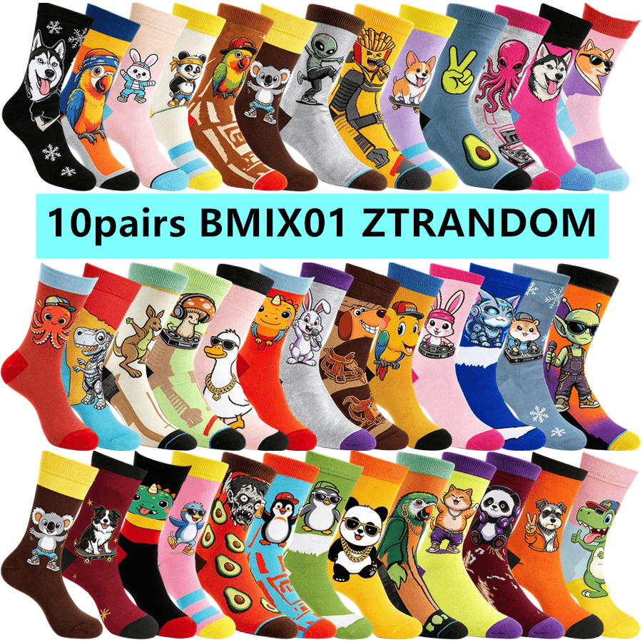TEMU 10pairs Random Novelty Street Socks Unisex Anime Cartoon Hip Hop Funny Casual Socks Urban Mid Calf Printed Socks For Men Women Daily Outfits