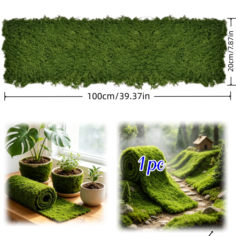 TEMU 20 X 100cm Faux Moss Mat, Artificial Moss Table Runner, Suitable For Wedding Floral Arrangements, House Crafting, Flower Pot Covering, Miniature