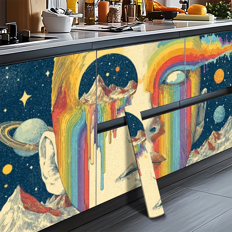TEMU A Large Roll Of Rainbow Starry Sky Self-adhesive Wallpaper For The Kitchen, Which Is Waterproof, Oil-resistant, And Heat-resistant. Easy To Tear
