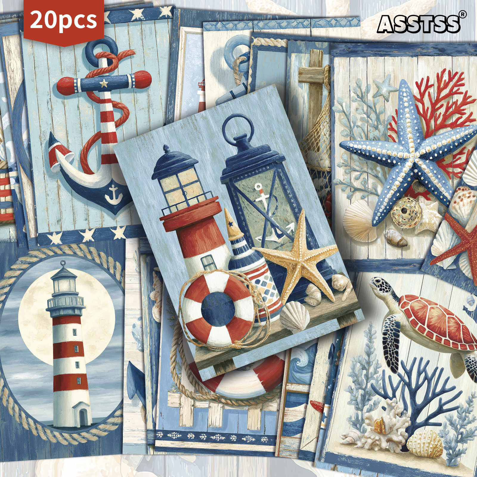 E-shop 20er-Pack ASSTSS Retro Nautisches , Anker, Seestern Geschenkkarten - 4X6 Zoll Retro Junk Journal Papier, Klassische Illustrationen, Sammelbare