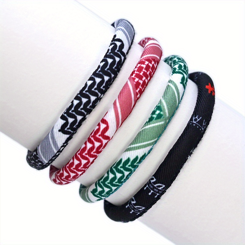 4pcs/set Vintage 3D Printed Fabric Bracelet Ethnic Arab Inspired Handwoven Wristband Accessories Gifts