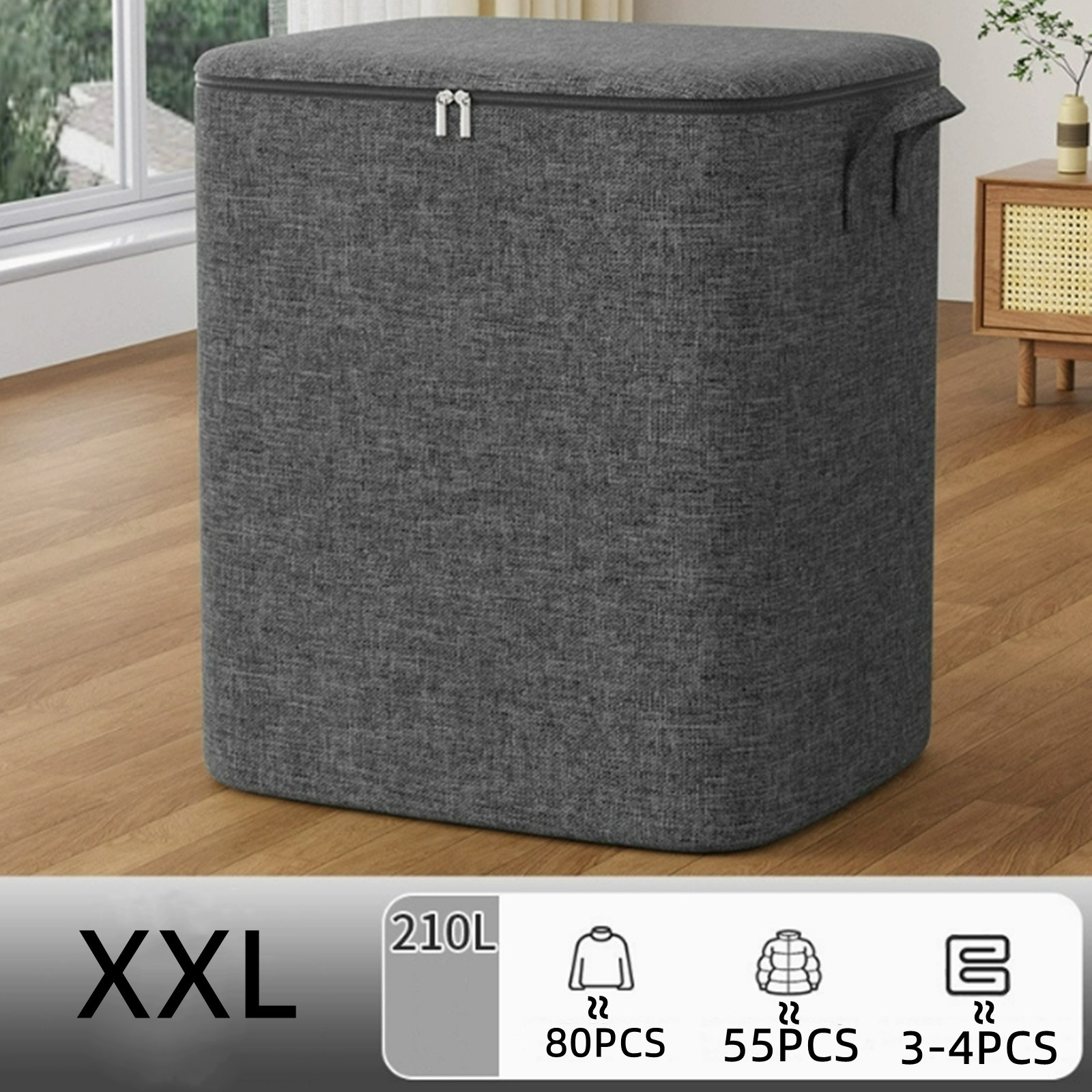TEMU [extra Large Storage Box] 1pc Xxl Extra Large Thickened Storage Box - Double Zipper With Handle Storage Box For Household Use, Large Capacity