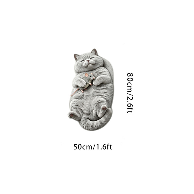 TEMU Velvet Pointed Base 2d Painting Thin Plush 3d Effect Non-long Pile Cute Lazy Light Gray Cat Mouse Shaped Irregular Carpet Fashionable Individual