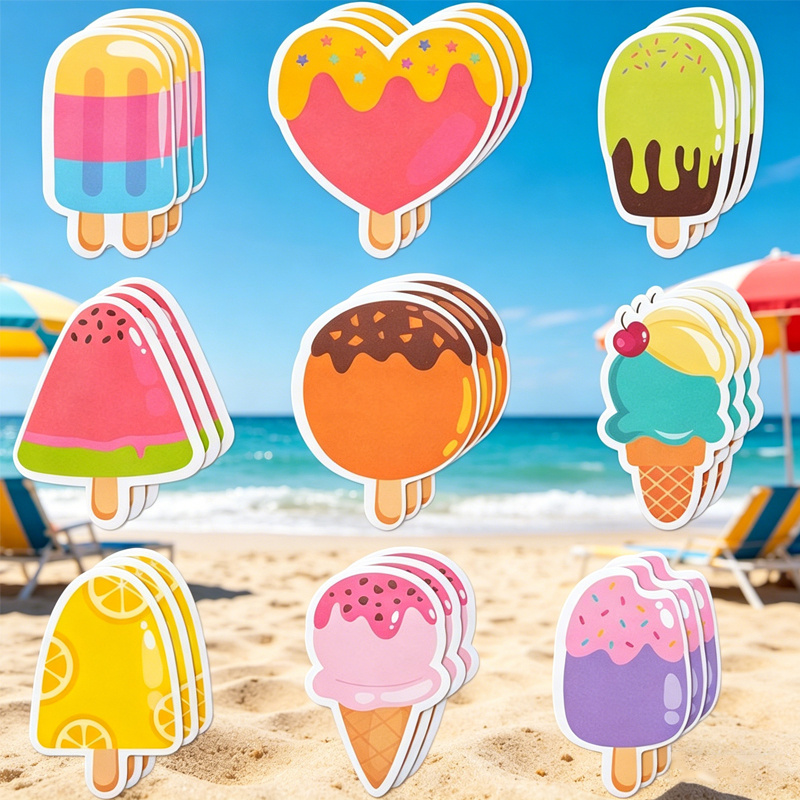 TEMU 9 Pads Ice Cream Sticky Notes, Assorted Summer Fruit Sticks Self-adhesive Memo Pads For Office School Students Teachers Class Birthday Party