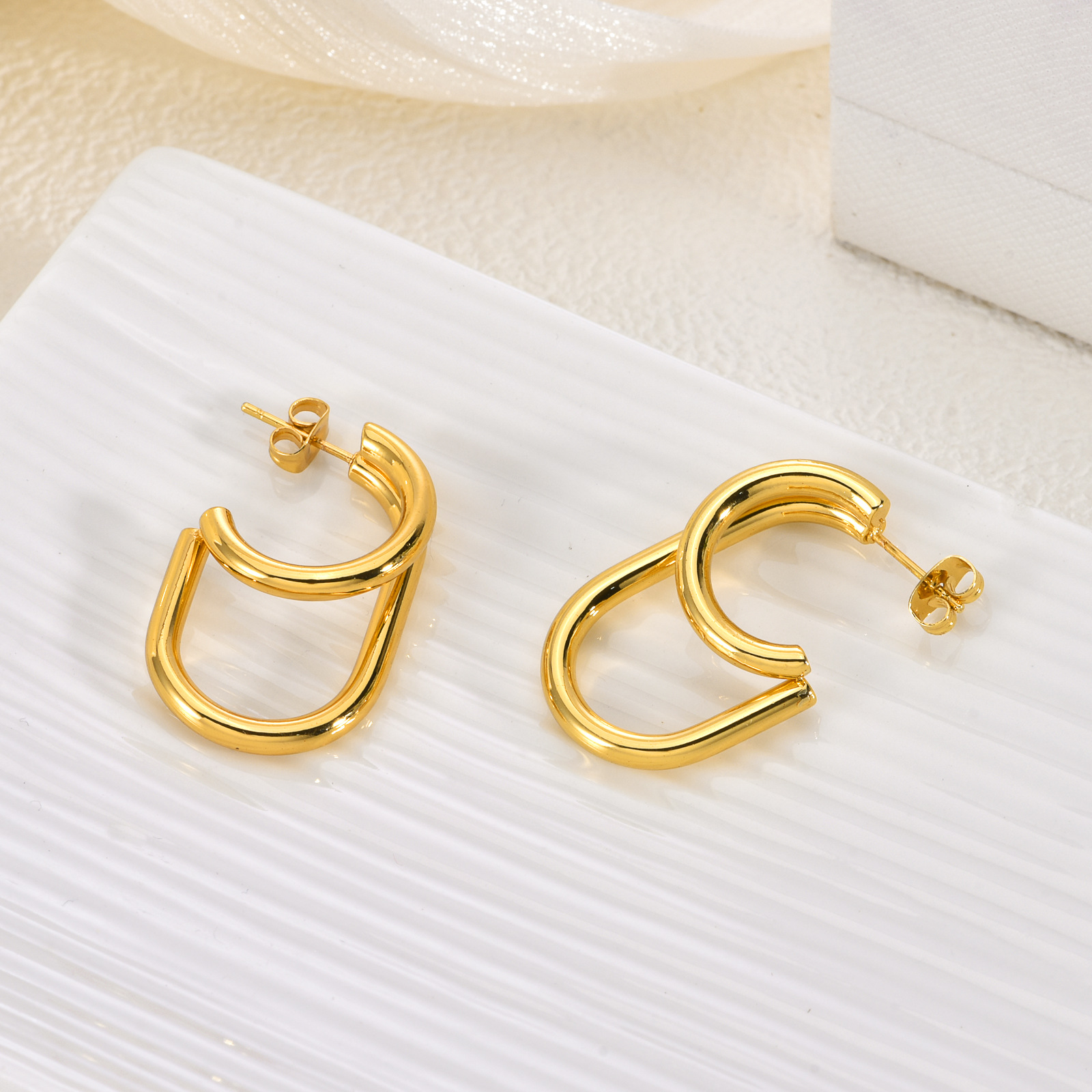 Women's Geometric Double-Hoop Earrings, Hypoallergenic