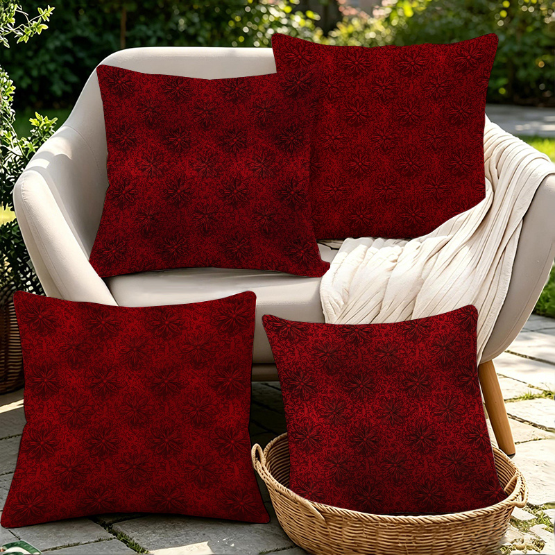 TEMU 4pcs, Pillowcases/cushion Covers, 2d Dark Pattern Printed Decorative Pillowcase, With Rich Burgundy Base And Same-tone Low-key Dark Floral