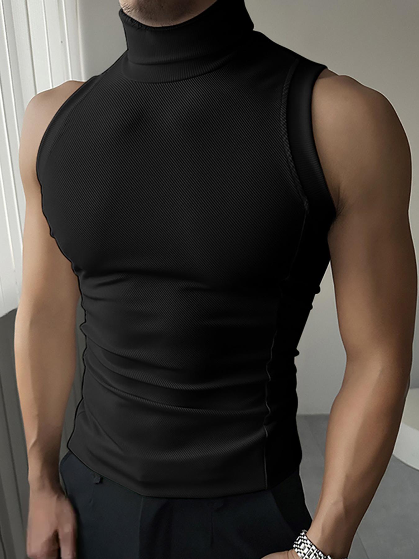 Sleeveless Turtleneck Men Black Sleeveless Turtleneck Top Mens UK