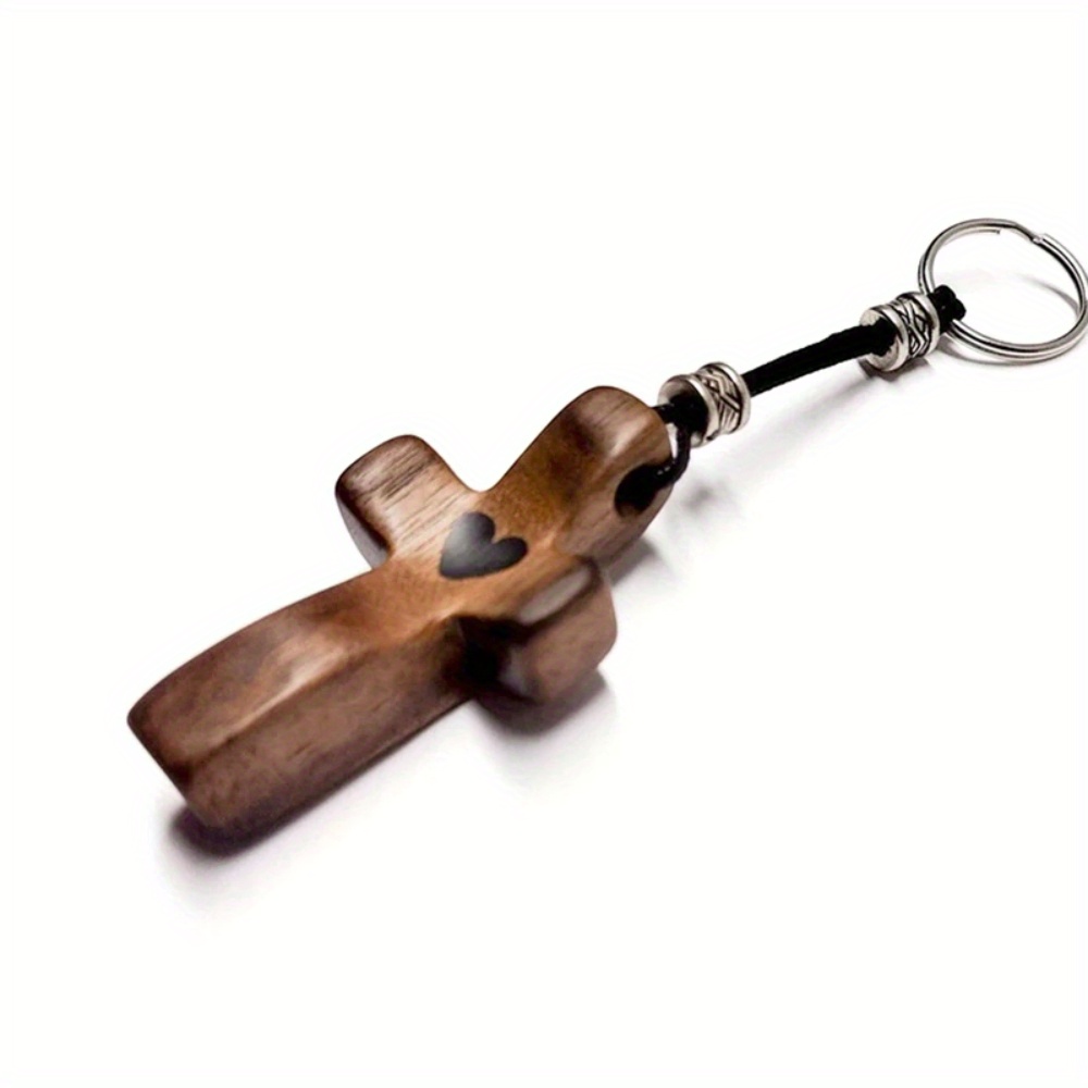 Image of A Wonderful Present For The Holidays - Guardian Love Keychain Additions Pendant, A Unique Wooden Cross Keychain