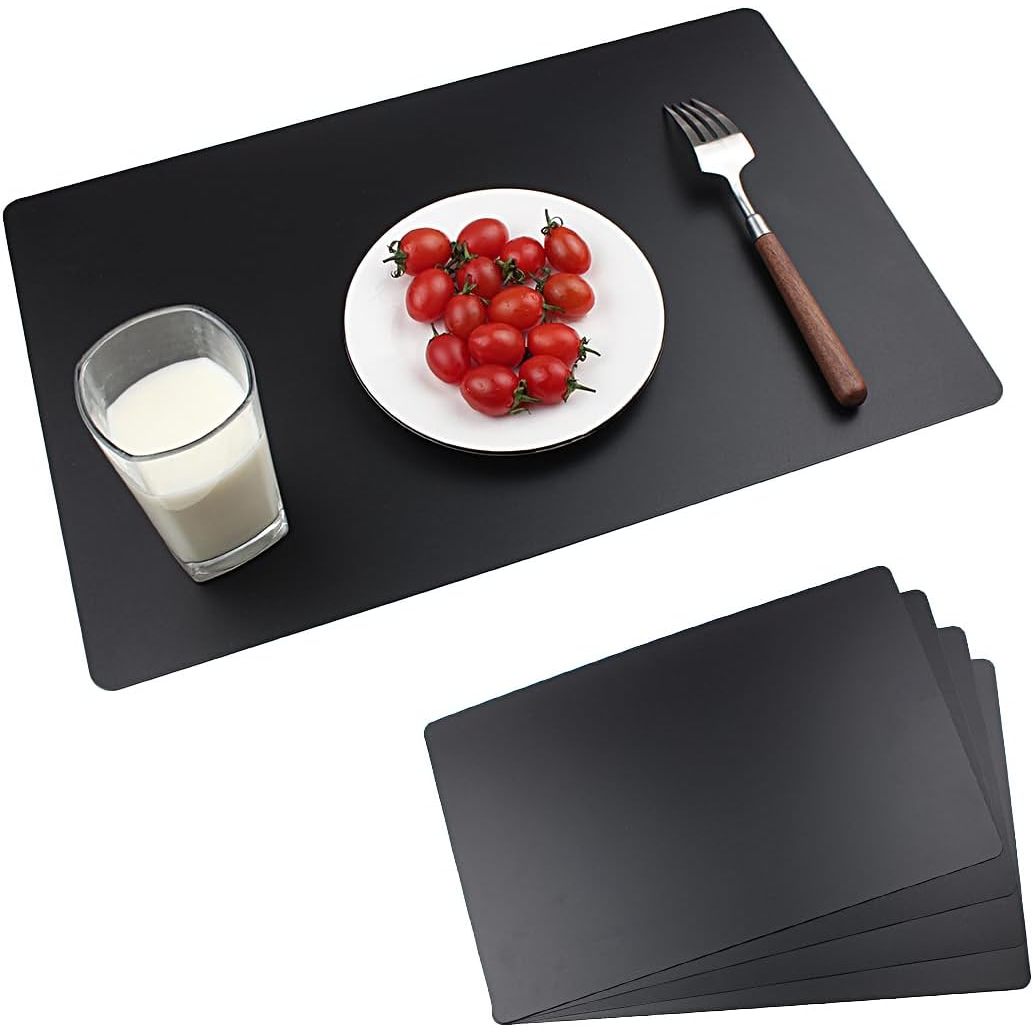 TEMU Black Placemat Set Of 4pcs Wipeable Washable Rectangular Table Mats For Indoor Outdoor Rectangular Dark Placemat Easy To Clean Polypropylene