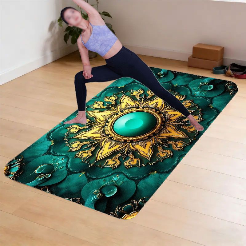 imagen del artículo 1pc elegante tapete de yoga mandala dorado de lujo, diseño antideslizante silencioso con     verde profundo y dorado, de     y  , elegante tapete de fitness para meditación lavable a máquina para    ,   tapete de yoga