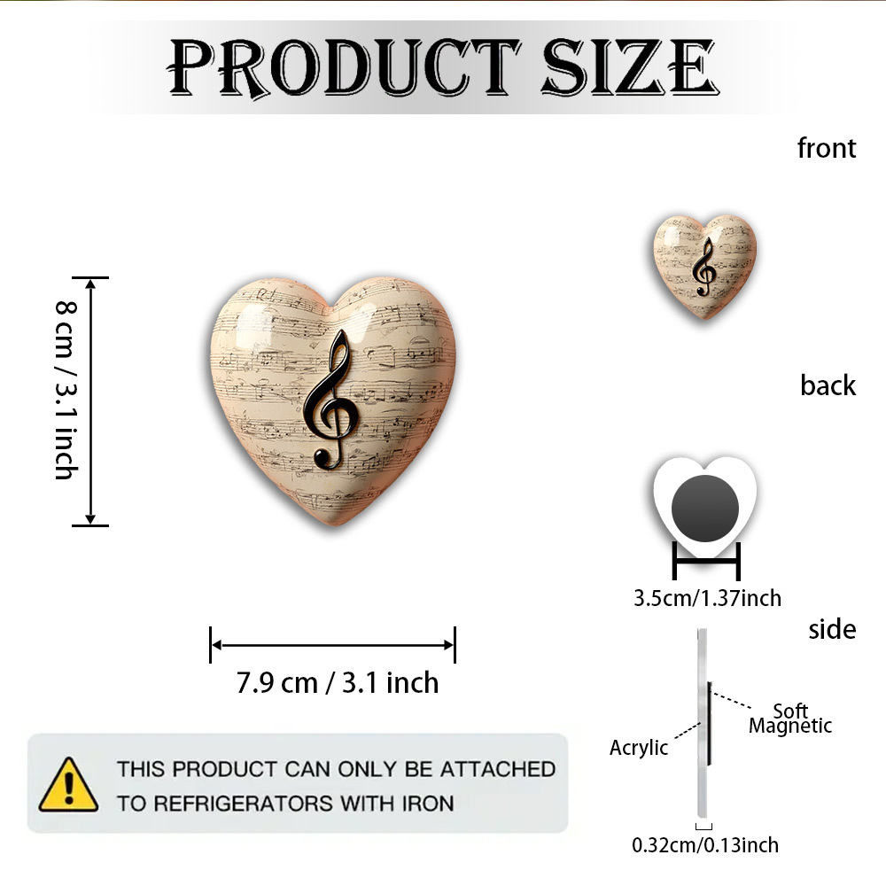 TEMU 1pc Of Heart-shaped Musical Note Magnet, Featuring A Treble Clef And Scattered Note Pattern-vintage Music Score Acrylic Fridge Magnet, Suitable