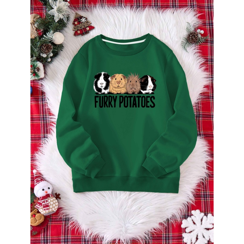 

Cozy Guinea Pigs Graphic Sweatshirt - Crew Neck, Casual Polyester For Women - Fall & Spring