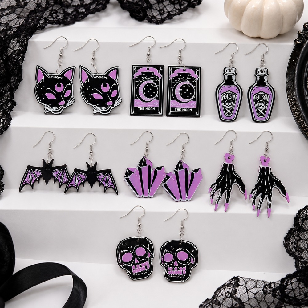 TEMU 14 pz/7 Gioielli da donna boh矇mien gotici adatti per Halloween, con , pipistrello, luna, gufo e a con K, accessori per orecchie gratuiti per