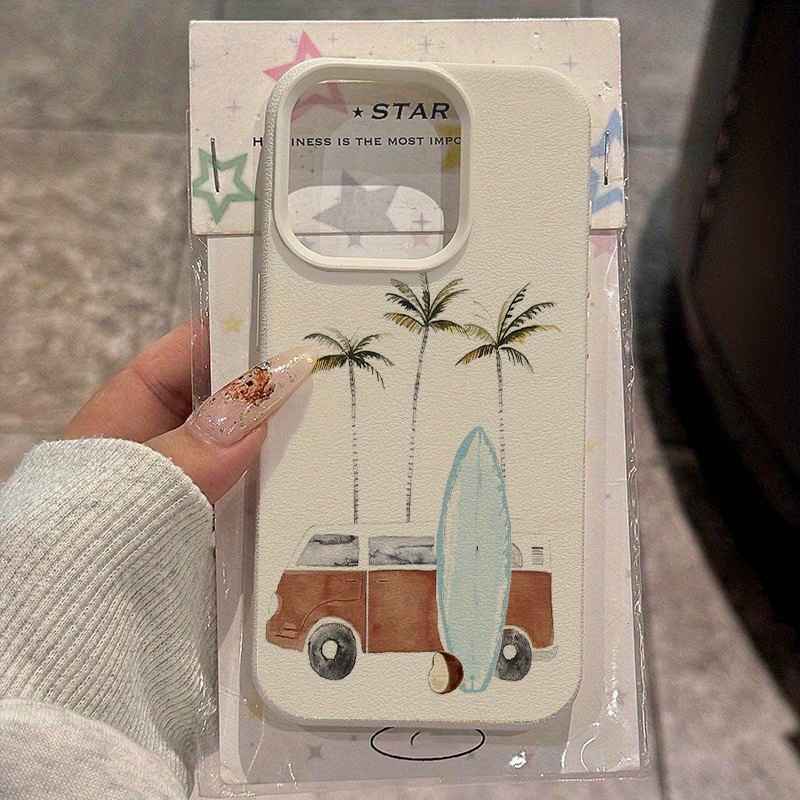 TEMU Phone Case: Coconut Tree Rv Surfboard Pattern Tpu Case Suitable For Iphone 16 Pro Max, Iphone 16 Pro Max/14/16 Plus/15/13p/12/11, Business