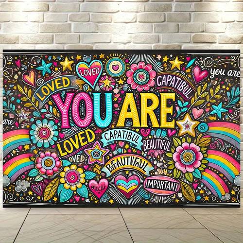 1pc motivational backdrop banner large 8x6 feet 243 84x182 88cm self affirmations wall decor are important vibrant stars no electricity needed for home office party classroom events positive psychology decoration motivational wall art event decoration inspirational theme design