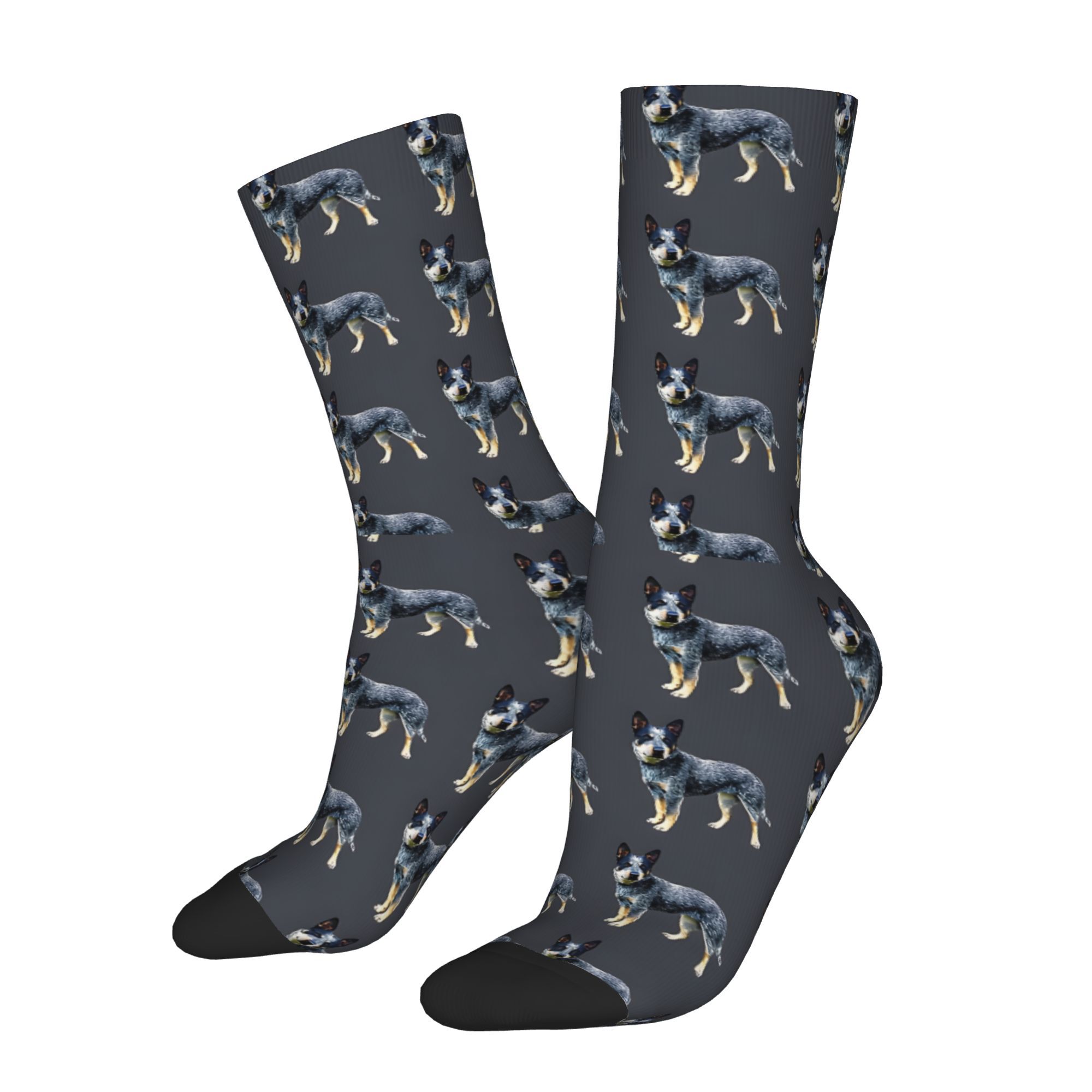 TEMU 1 Pair Blue Australian Cattle Dog Novelty Socks - Realistic Print, Seamless Crew Socks For & Acd Dog Lovers, Fun Pet Owner (hand Washable)