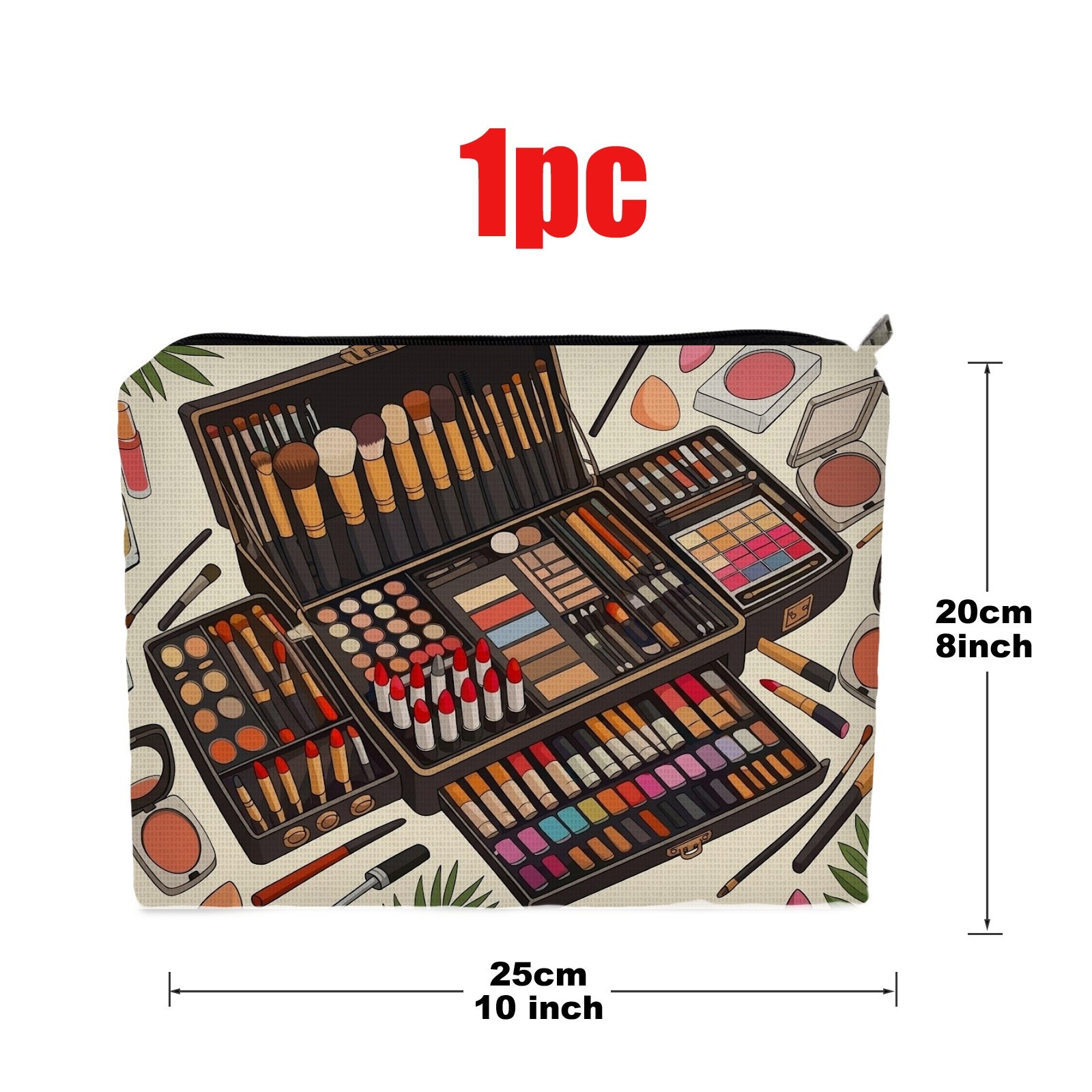 TEMU Vibrant 2d Flat Printed Makeup Bag, Polyester Portable Cosmetic Pouch In Size 20*25cm/8*10inch, Compact Storage Organizer Perfect For Travel &