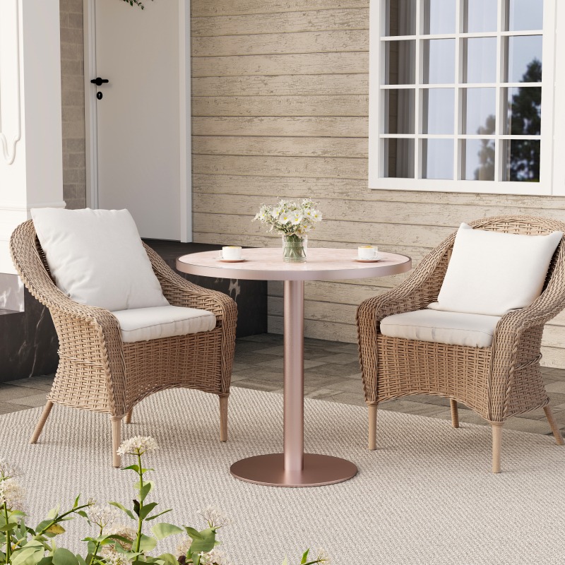 Round Modern Dinning Table 31. 5 Inches Bistro Table Tulip Table with Faux Marble Top, Easy Assemble, Sturdy Metal Frame Diameter