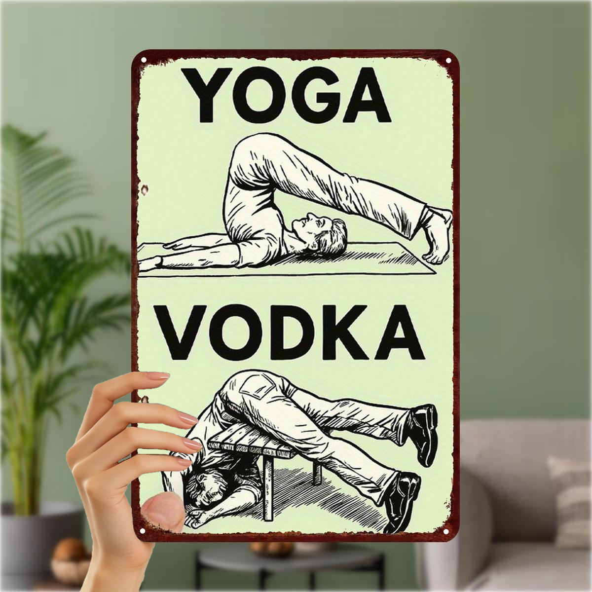 E-shop 2D-Flach, 2D-Flach-Einzelschild, Yoga : Holz-Kunstschild – für Fitnessstudio, Bar oder 15×20, 2D-Flach