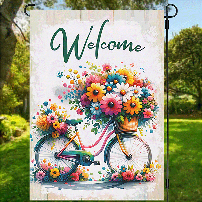 

2d Door Banner 1pc Welcome Flag - Double-sided Waterproof Polyester Bicycle Design Banner For Outdoor, Patio, Lawn, Deck, Door - Multipurpose Seasonal Decor, 12x18 Inches