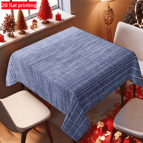 1pc blue denim pinstripe texture printed polyester tablecloth style suitable for modern minimalist for family friends halloween thanksgiving christmas young friends housewarming gift