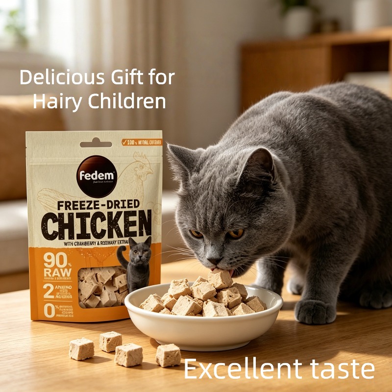 chicken   freeze dried cat snack 90 animal protein 0 artificial additives high quality protein and   natural rosemary   suitable for cats and dogs   rewards perfect gift for cat enthusiasts Product details 2