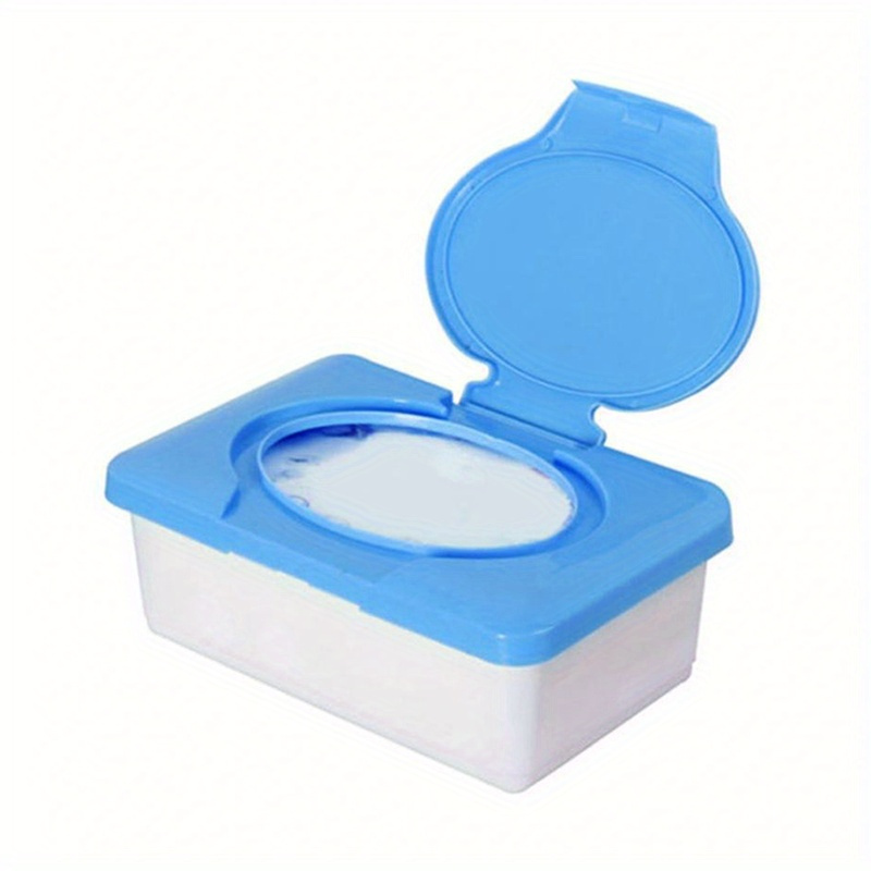 Image of 1pc Transparent Wet Wipe Holder With Lid - Pink/blue Plastic Space- Bathroom Organizer, Portable Rectangular Wipe Case With Ergonomic Handle For Toilet, Vanity, Countertop - For Wet Wipes Storage (for