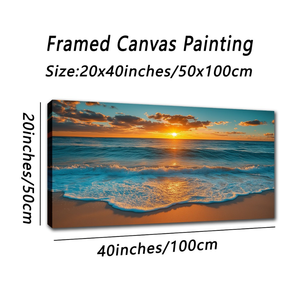 TEMU Framed Horizontal Watercolor - Modern Minimalist Waves, Wall Decor Suitable For Men &, Office, Bedroom, - 20x40 Inches (50x100cm) Horizontal