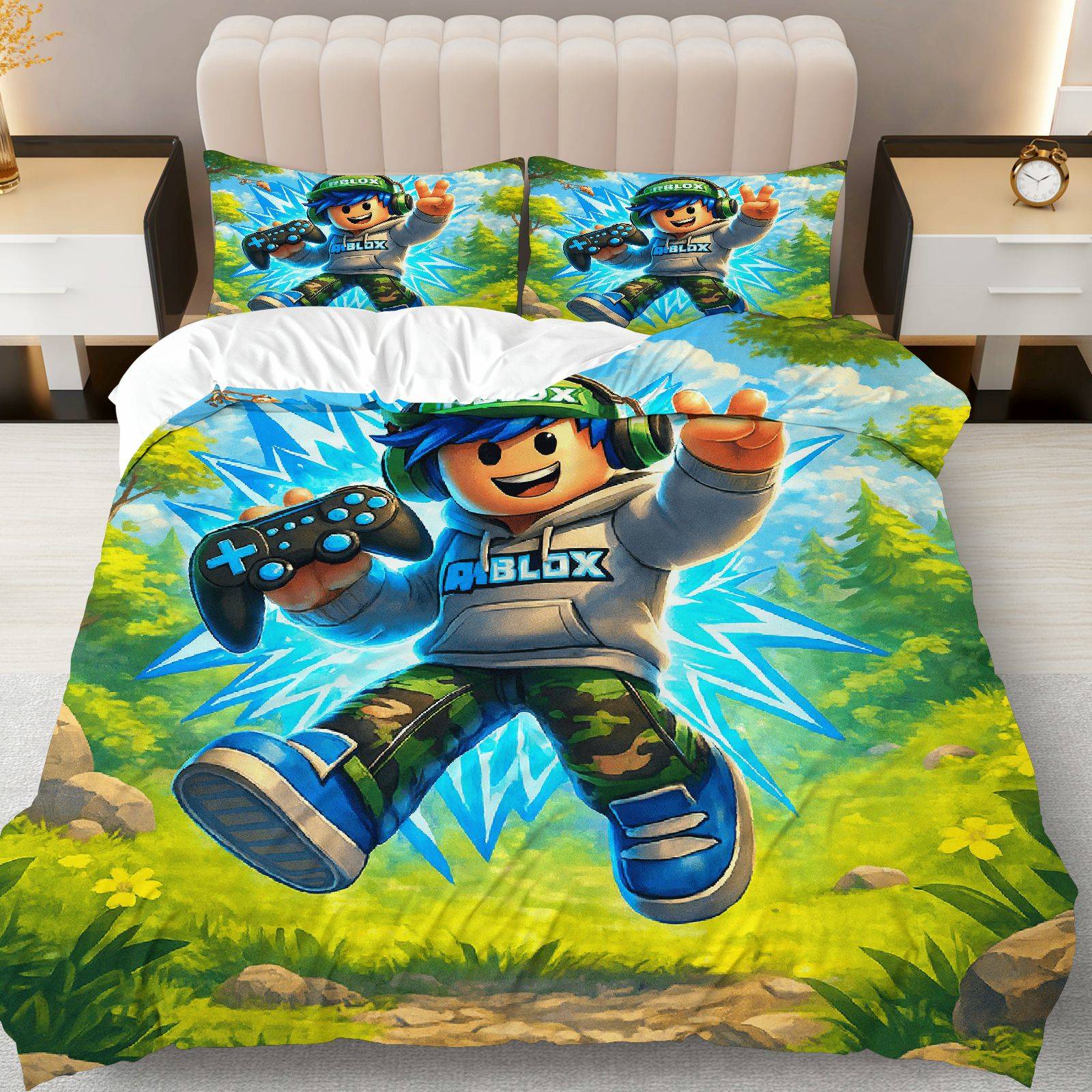E-shop 3-teiliges Bettwäsche-Set, bestehend aus 1 Bettdecke und 2 Kissenbezügen (Füllmaterial nicht enthalten), mit einem Gamer-Abenteuer-Thema, das