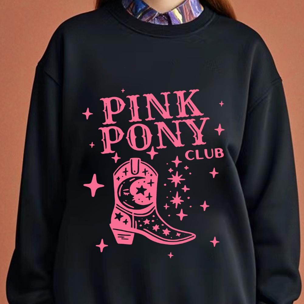 

Women's Pony Club Sweatshirt, Round , Long Sleeve Top , Knitted Polyester, Pattern, Regular Fit, Adult Size