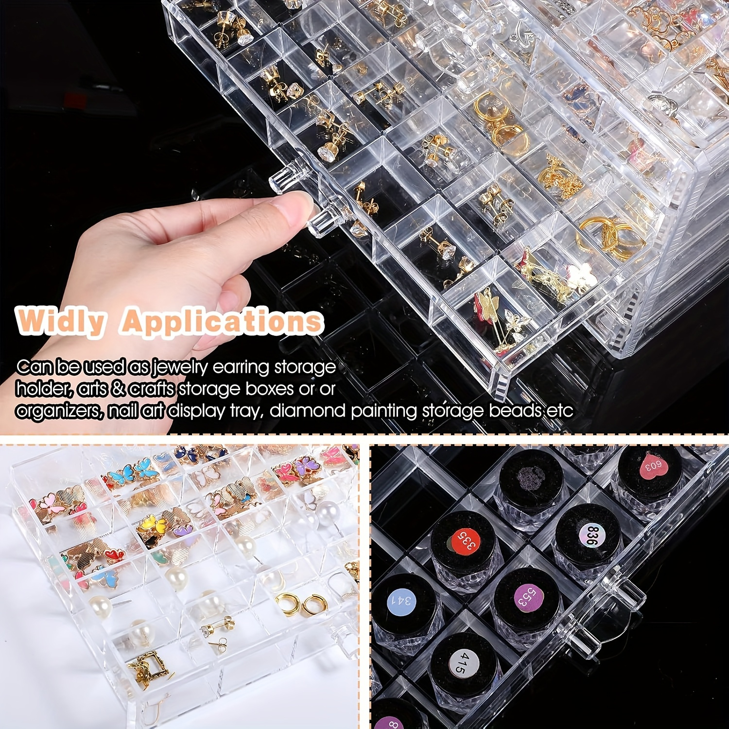 jewelry storage box with 5 drawers featuring 5 layers and 120 compartments made of transparent plastic this multifunctional and minimalist organizer is suitable for women and girls serving as a clear display stand for earrings necklaces rings and bracelets it can     great gift for   and mothers Product details 1