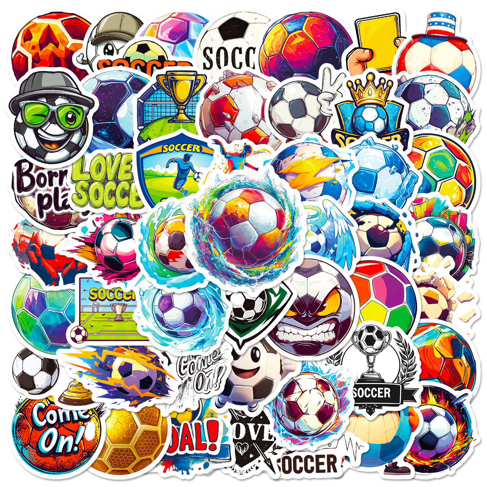 50pcs Ball Soccer Football Stickers Vintage Cute Aesthetics Stickers Ins Doodle Cartoon Deacls Pack Christmas Decoration Suitcase Bottle Diy Laptop Skateboard Luggage Party Gift