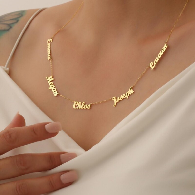 TEMU 18k Golden Plated Copper Necklace With Multiple Names, 5 Name Necklace, Family Name Jewelry, Personalized Name Jewelry For Mother, Name Necklace, Perfect Gift For Mom