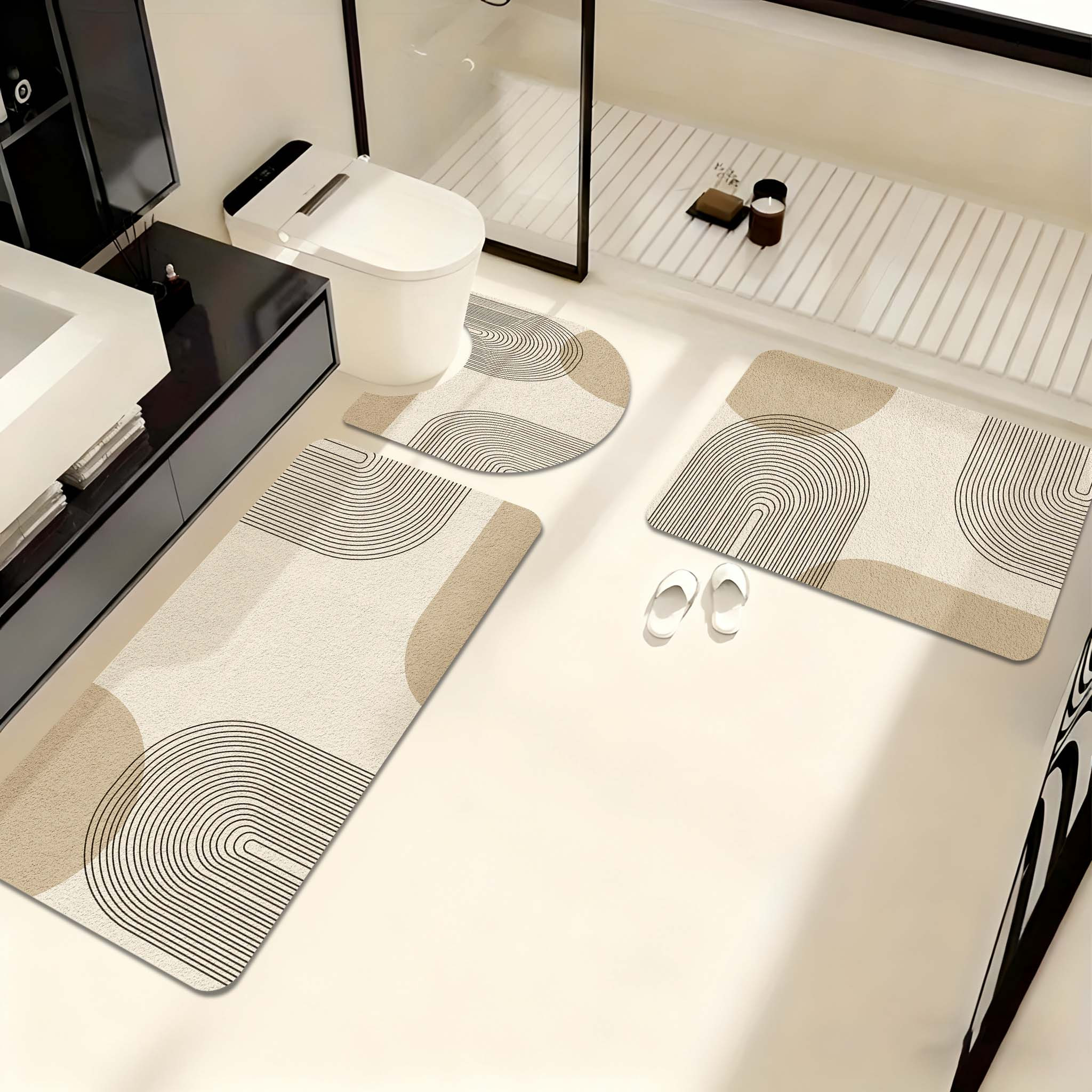 TEMU 3pcs Modern Minimalist Bathroom Anti-slip Mat Set â Elegant Design Enhances Bathing Experience. Soft Diatomite Rectangular Floor Mat,