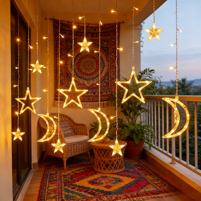 Decorations: Curtain String Lights, Balcony Star And Moon Lights, String Lights, Constellation Lights, Valentine's Day, Birthday, Mother's Day, Colorful Lights, Festival Decorations