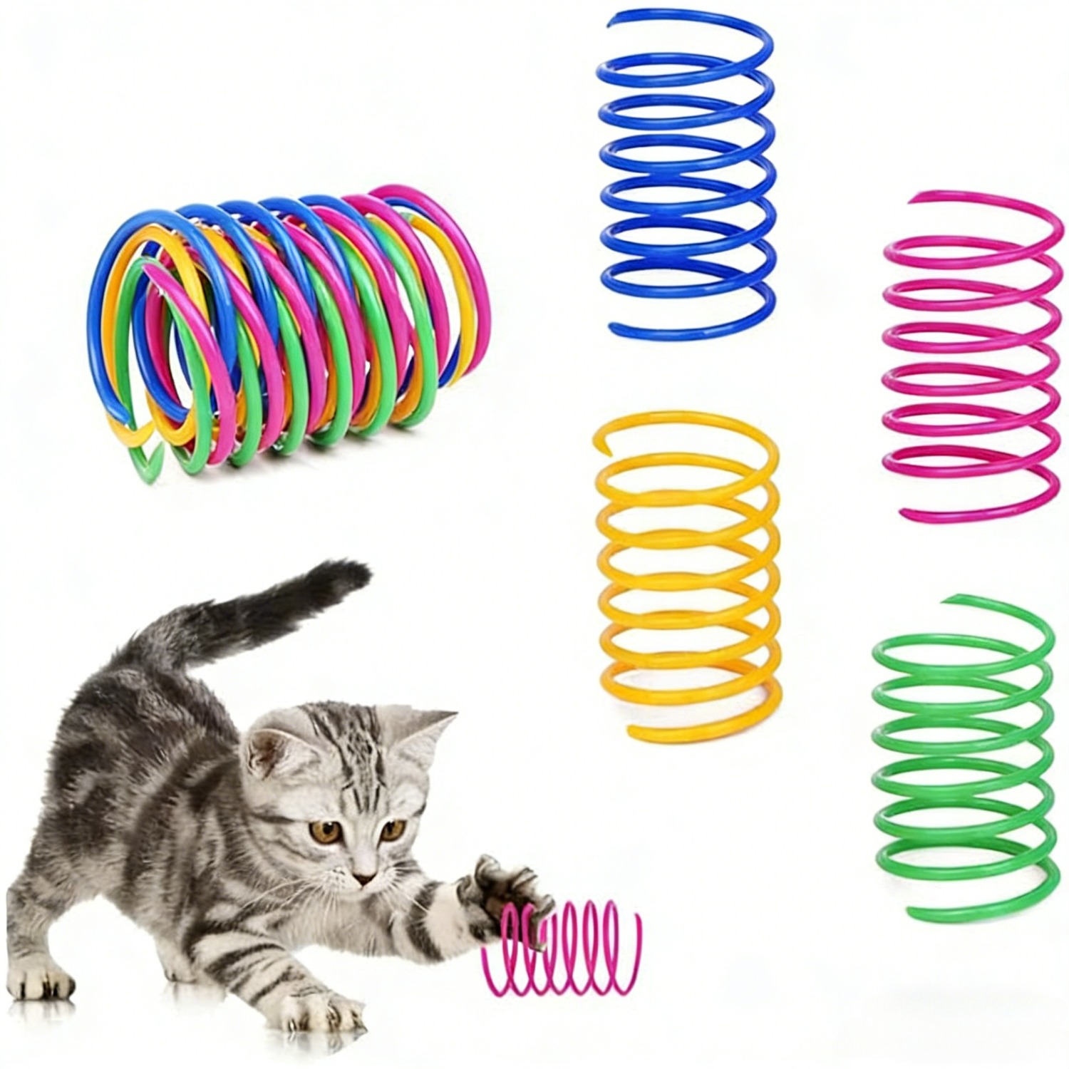 E-shop Set mit 16 bunten Kunststoff-Federn für Katzen im - Fesselndes Spielzeug für Kätzchen zum Schlagen, Anspringen, Jagen und Genießen - Robustes,
