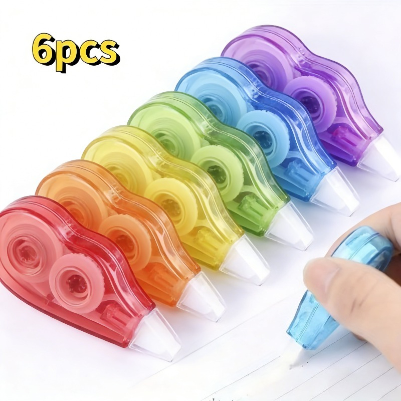 6pcs stationery tape set mixed colors random small transparent gear design   tape for students office workers planner lovers made of plastic
