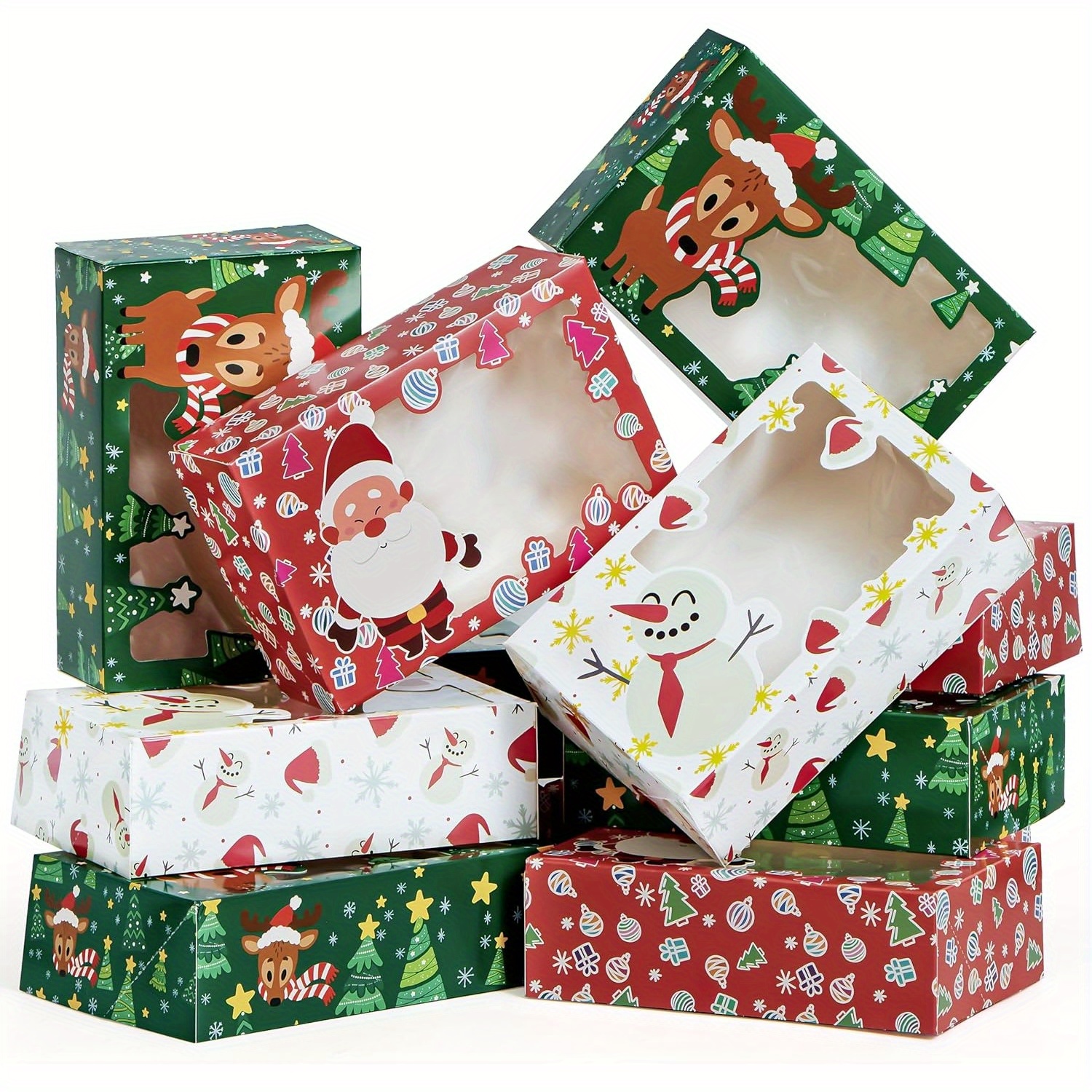 TEMU Syncfun 24pcs Christmas Foil Treats Cookie Gift Boxes (8.75" X 5.75" X 2.75") Colorful Pattern Bakery Box With Window For Xmas Holiday Birthday