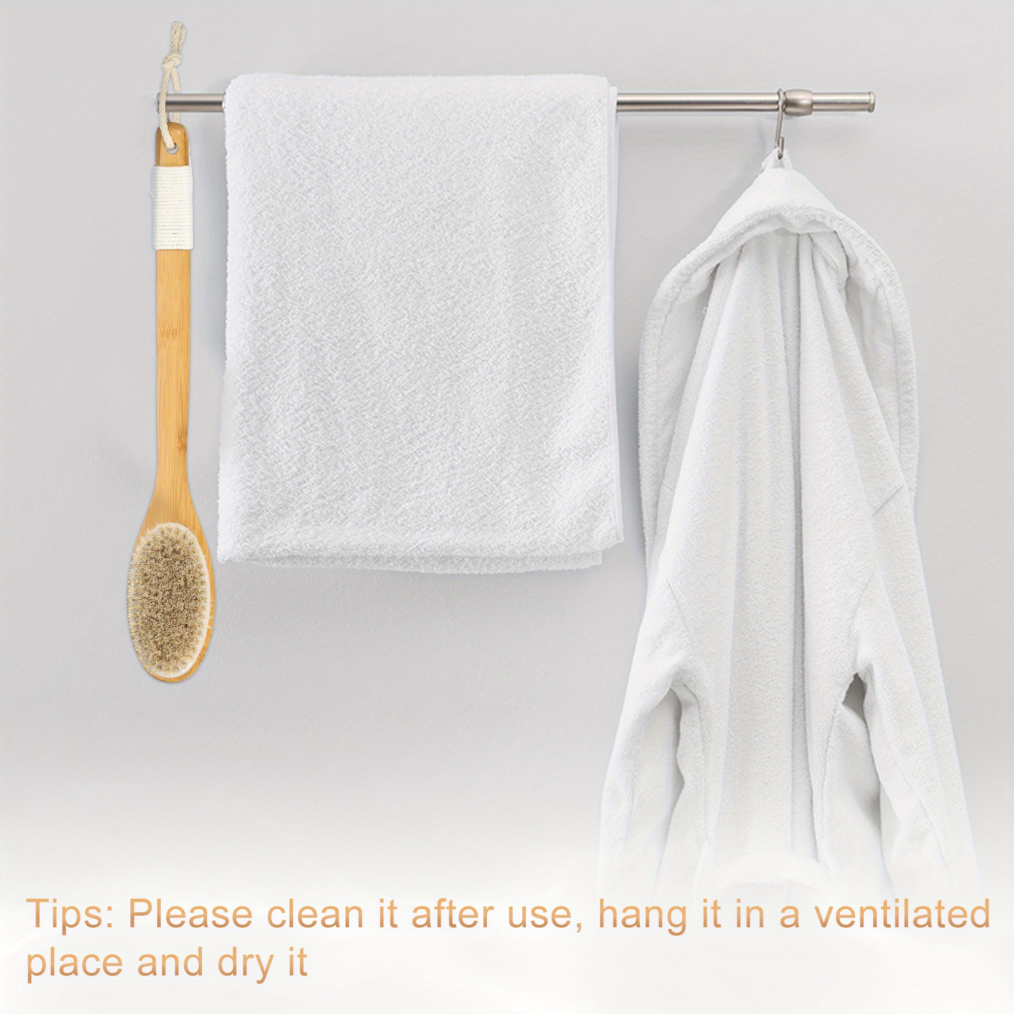   horse hair exfoliating back scrubber with curved long handle 18 wood body brush 3 5 wide 6 5 thick no battery needed for wet   brushing men women shower bath tool     bristles Product details 4