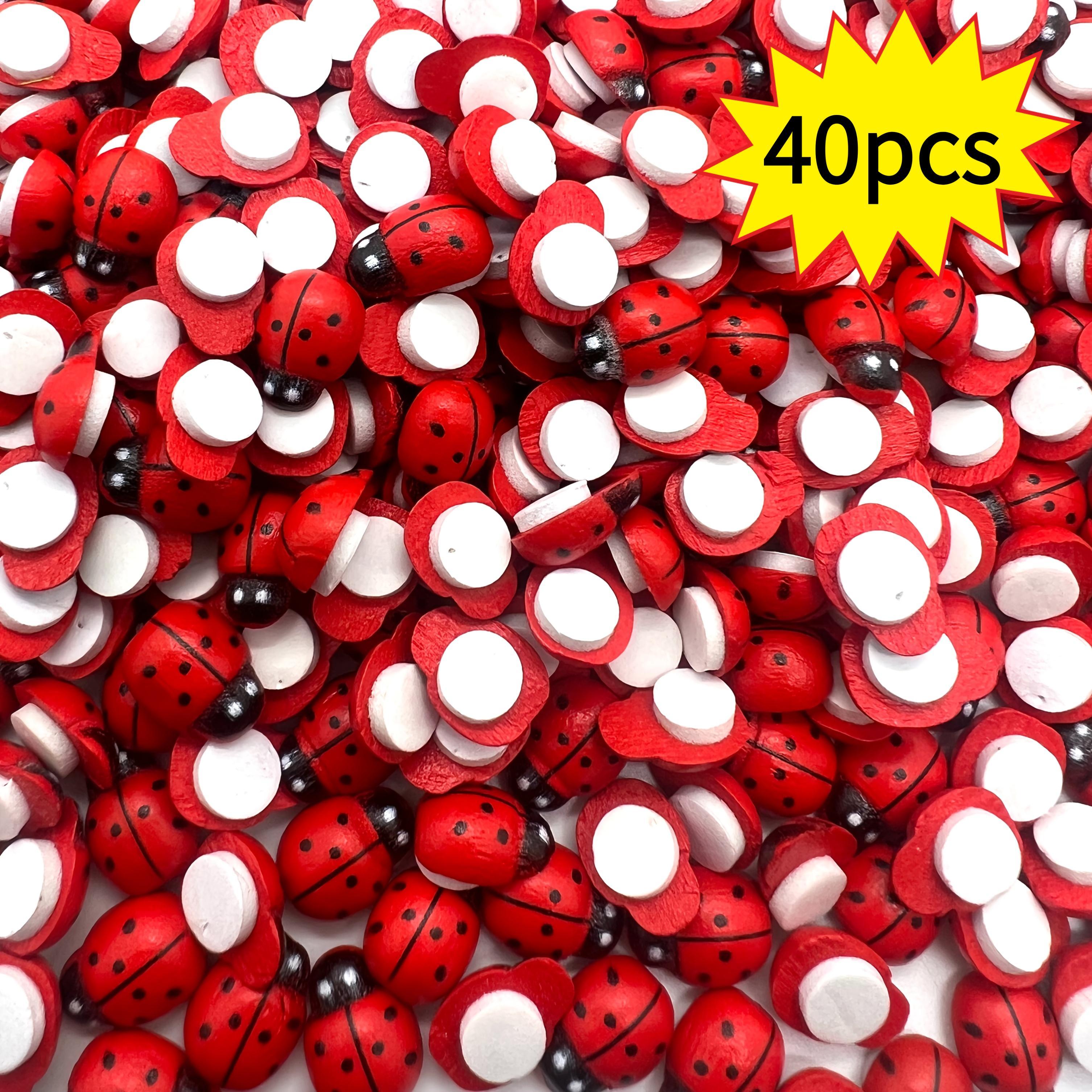 Image of 40/60pcs Mini Wooden Red Ladybugs, With Stickers For Decorating, Suitable For Crafts, Card Making, Garden Party Decorations, Hand-drawn Stickers, Perfect For Room Decor