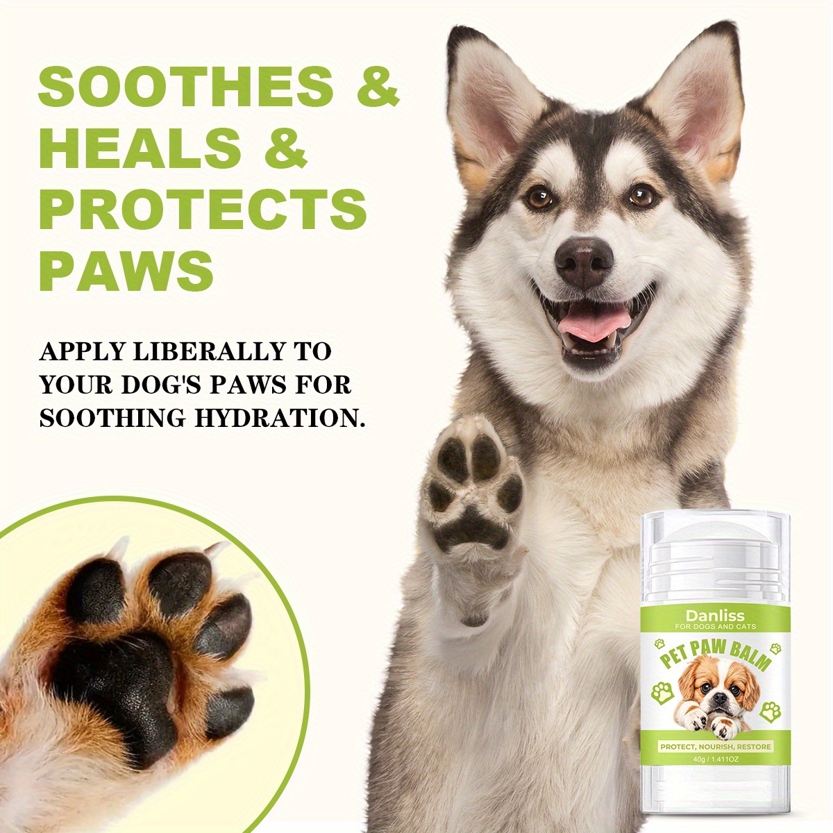 Pet Paw Pad & Nose Balm Cream 40g - Moisturizing Stick for Cats & Dogs, Soothes Dry Cracks, Deep Hydration for Pet Paws and Noses, All Season Protection with Vitamin E, Portable & Unscented