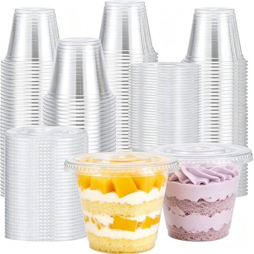 20pcs (10 Cups+10 Lids) 9oz Large Cream Cup - Transparent Dessert Cup, Suitable for Holding Fruit Yogurt, Pudding, Cream Cake, Milkshake, Juice, Suitable for Family , Theme Parties, Birthdays, Weddings, Father s Day,