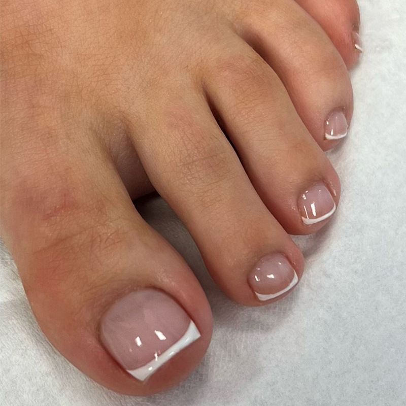 TEMU Unghie Finte Articoli per Unghie Quadrata Rosa Nude Facili da Applicare con Linee Bianche