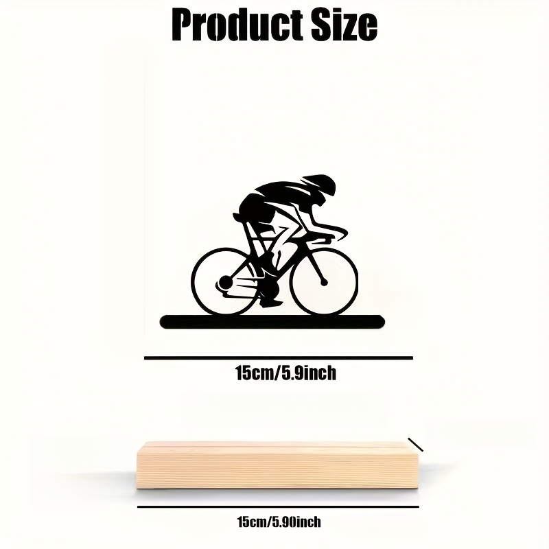 TEMU 2D Flach, . Acryl Fahrrad Skulptur mit Holzsockel, mit schwarzem Reiter Silhouette Design. Dieses Desktop Ornament ist , um die Dekoration von