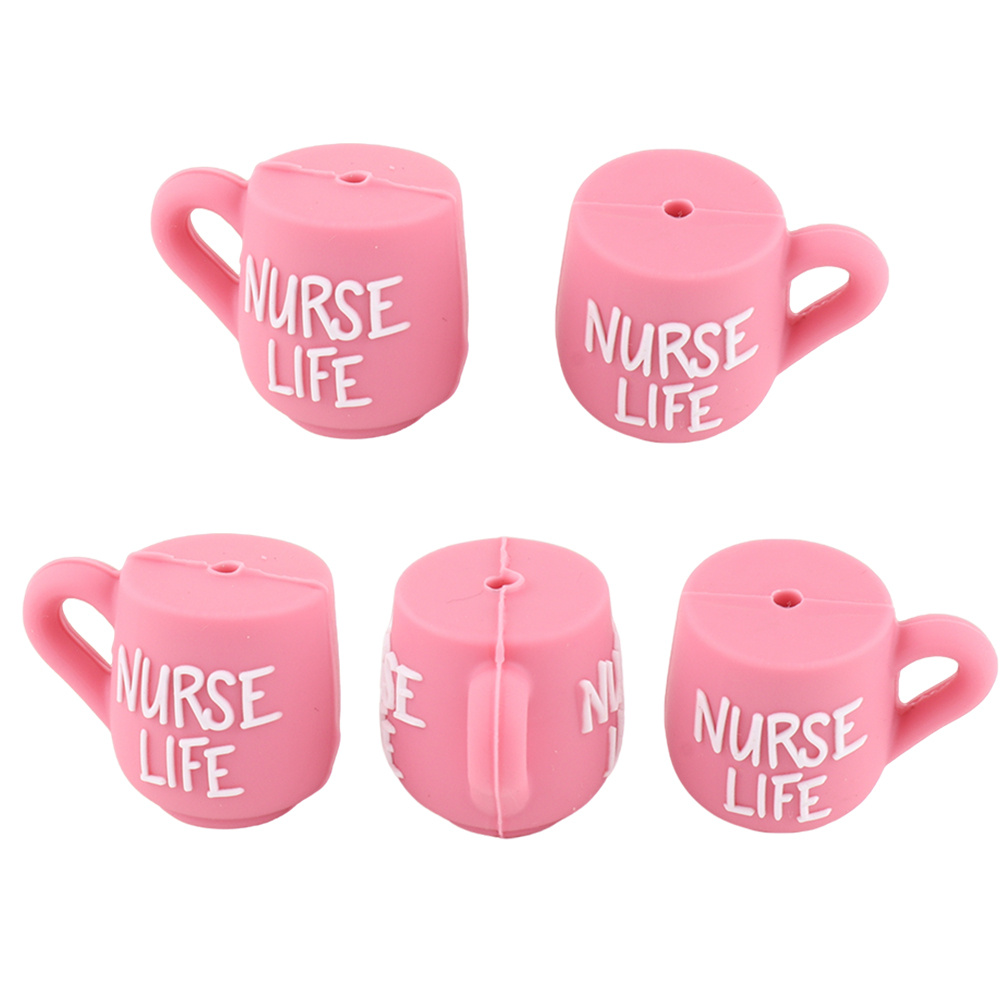 TEMU 5pcs 3d Pink Nurse Coffee Cup Silicone Beads Handmade Jewelry Pen Accessory, Bead Material