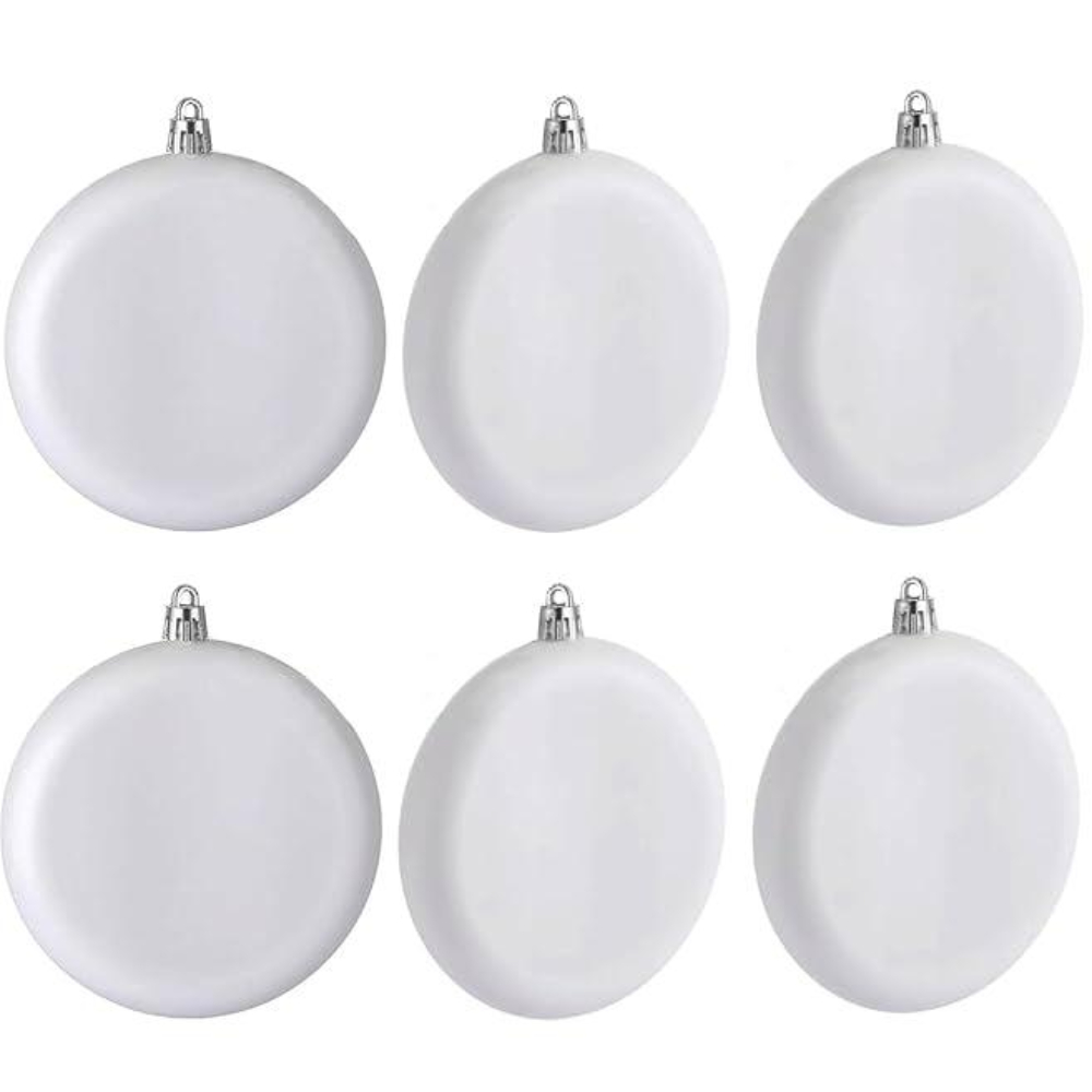 TEMU 2d Flat - 6pcs, 3.15-inch White Christmas Balls Decorations, Christmas Blank Ornaments, Plastic White Matte Flat Christmas Balls, Christmas Tree