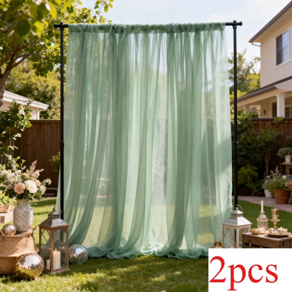 TEMU 2pcs French Country Sage Green Tulle Wedding Arch Backdrop With Rod-piercing Banner Flags - Elegant French Theme Suitable For Outdoor/ Parties,
